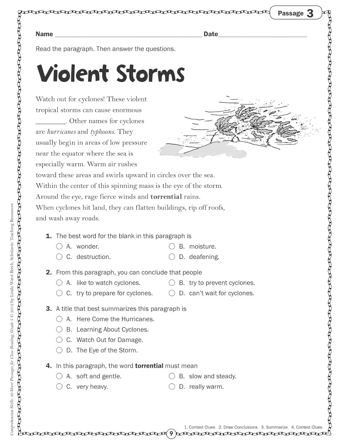 Scholastic Comprehension Skills: 40 Short Passages For Close Reading, Grade 5