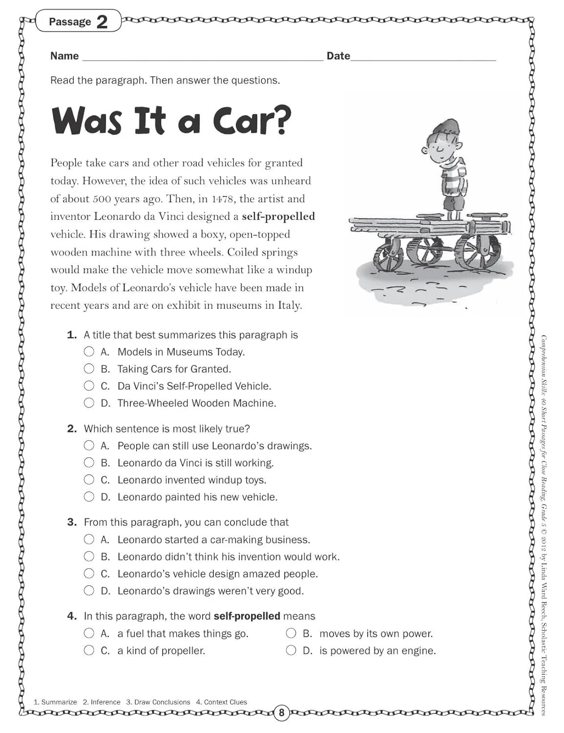 Scholastic Comprehension Skills: 40 Short Passages For Close Reading, Grade 5