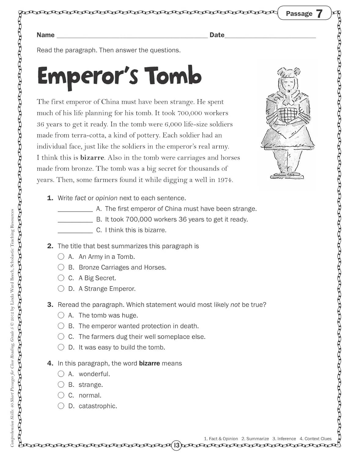 Scholastic Comprehension Skills: 40 Short Passages For Close Reading, Grade 5