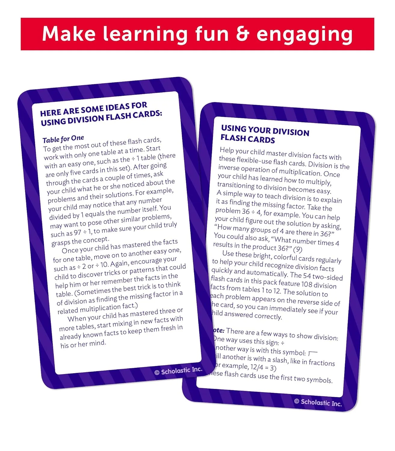 Scholastic Division Flash Cards, 6-5/16inH x 3-7/16inW, Pack Of 56 Cards