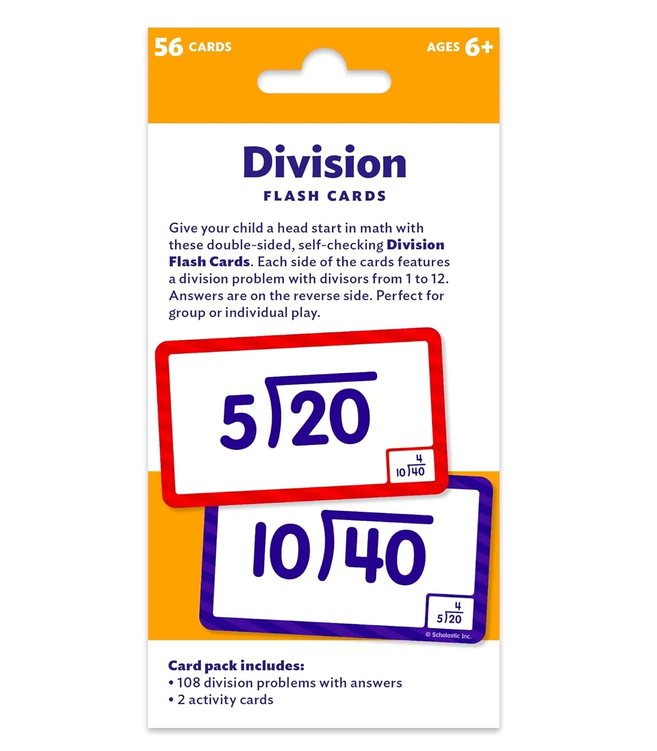 Scholastic Division Flash Cards, 6-5/16inH x 3-7/16inW, Pack Of 56 Cards