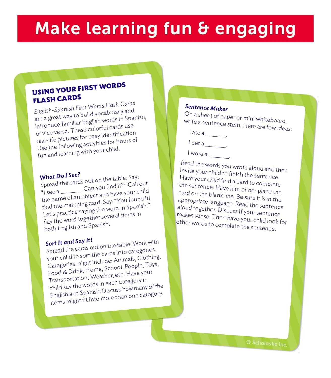 Scholastic English-Spanish First Words Flash Cards, 6-5/16inH x 3-7/16inW, Pre-K, Pack Of 56 Cards