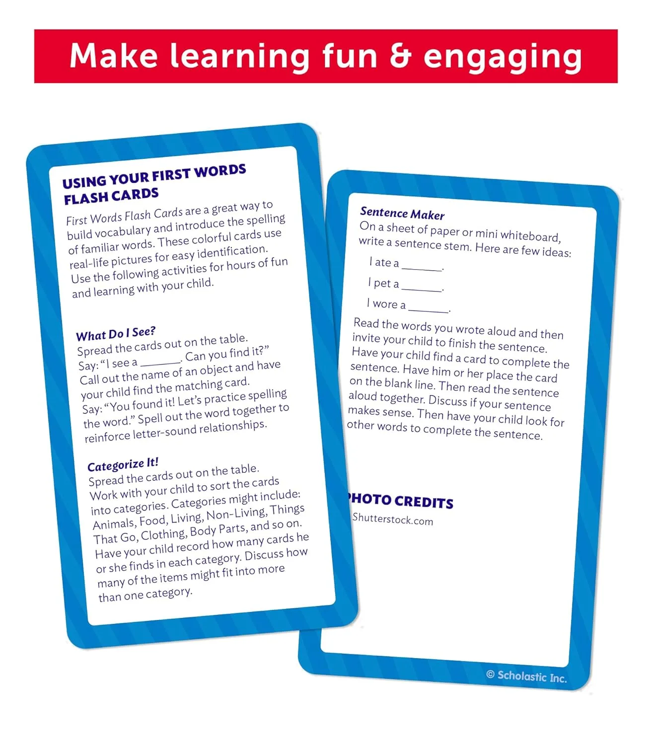 Scholastic First Words Flash Cards, 6-1/4inH x 3-5/16inW, Pre-K, Pack Of 56 Cards