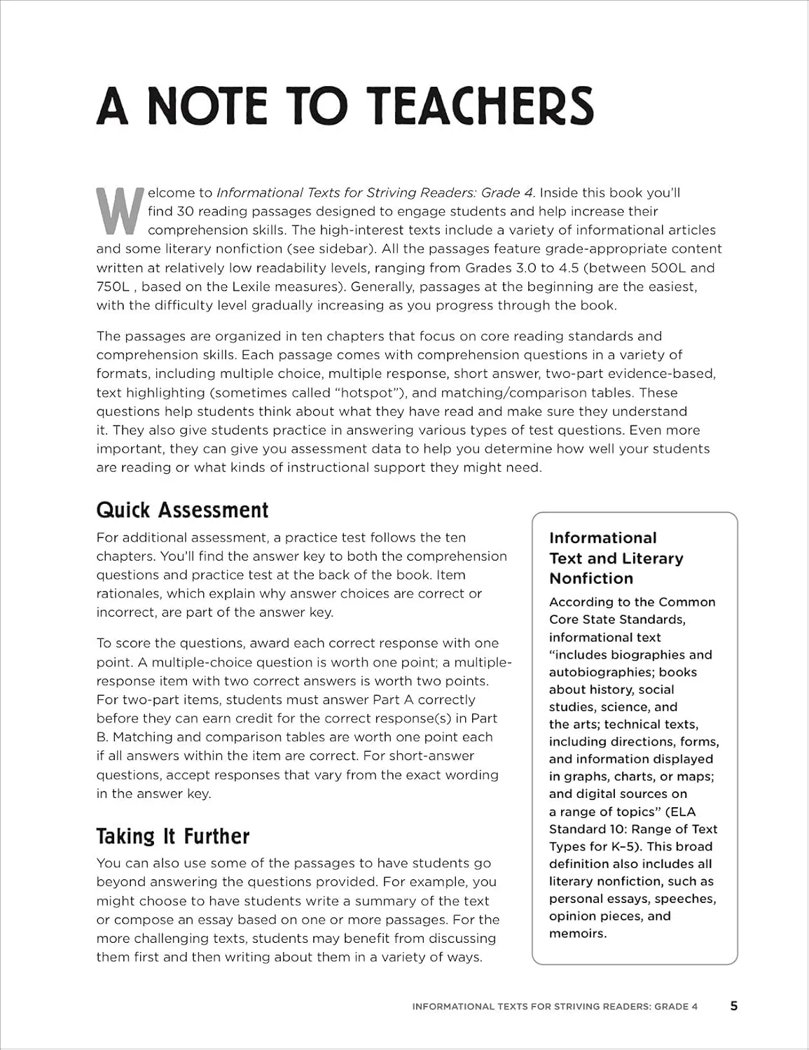 Informational Texts for Striving Readers: Grade 4 (Indian Head)