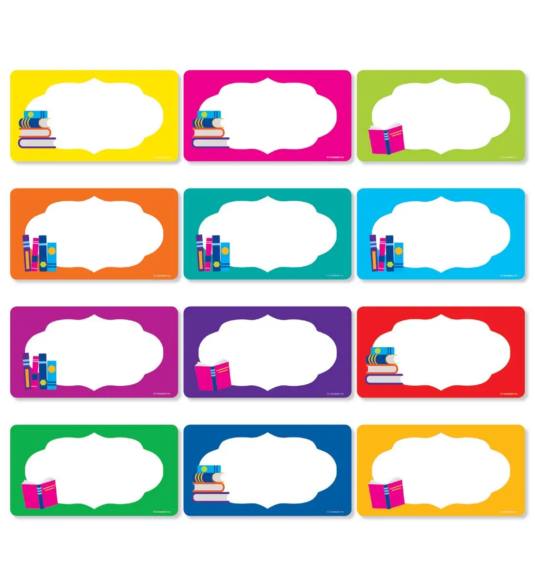 Scholastic Library Labels, 5-1/2in x 3in, Assorted Designs, Pack Of 72 Labels