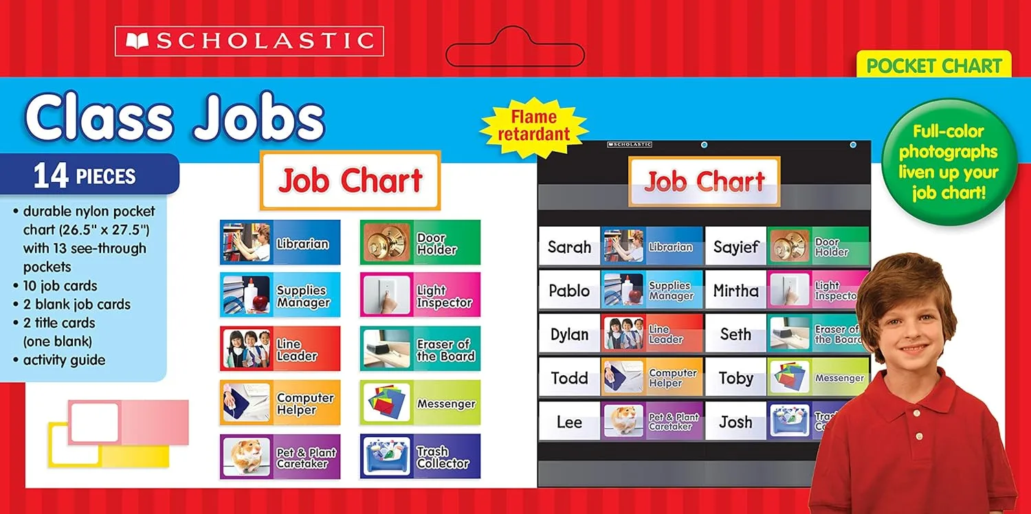 Scholastic Teacher Resources Pocket Chart, Daily Schedule, 13in x 33in, Black, Kindergarten to Grade 5