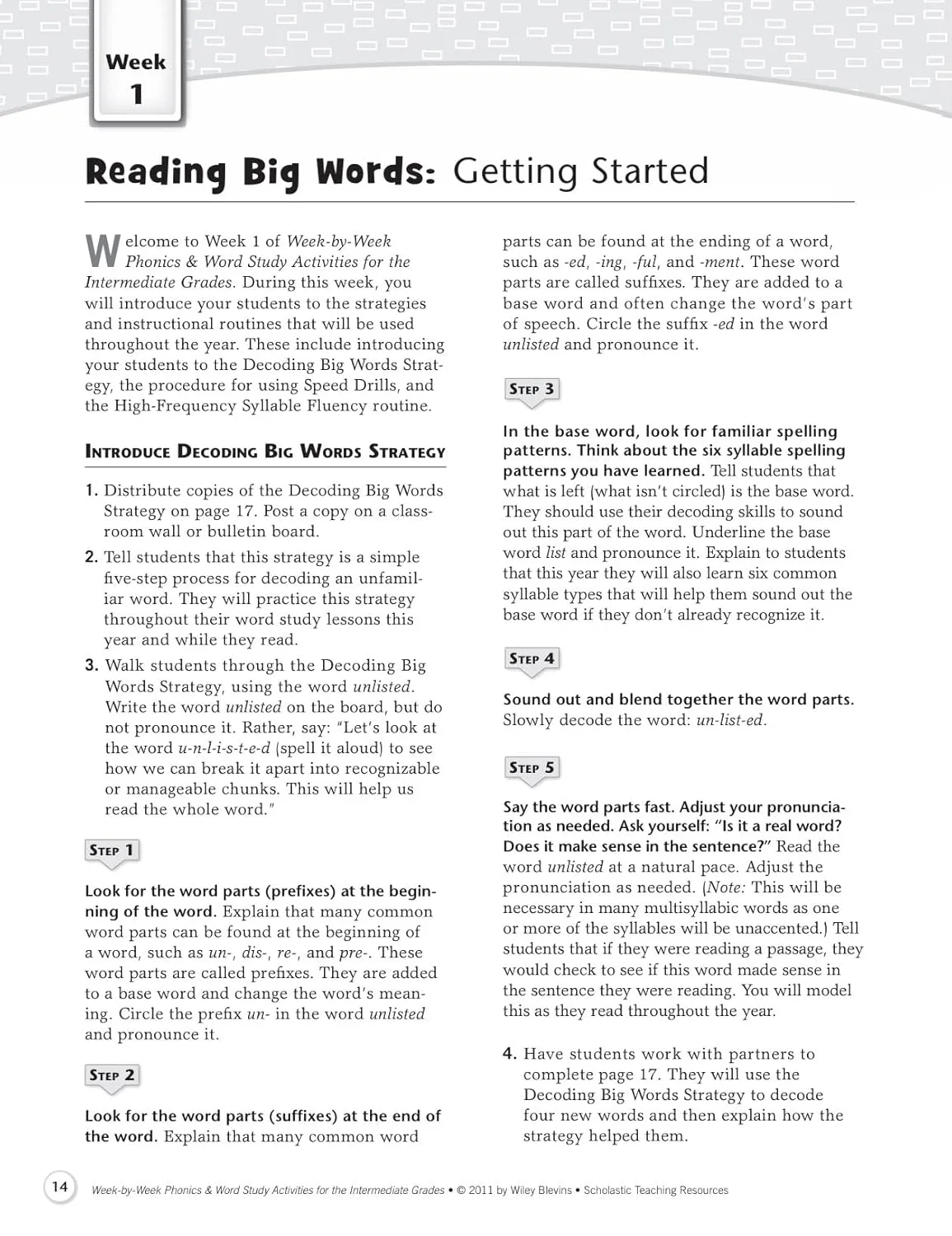 Scholastic Week By Week Phonics and Word Study for the Intermediate Grades, Grades 3-6