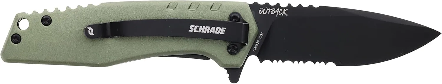 Schrade Delta Class Outback Folder 6.5in with 2.75in AUS-10 Steel Blade and Aluminum Handle for EDC,Green, Black