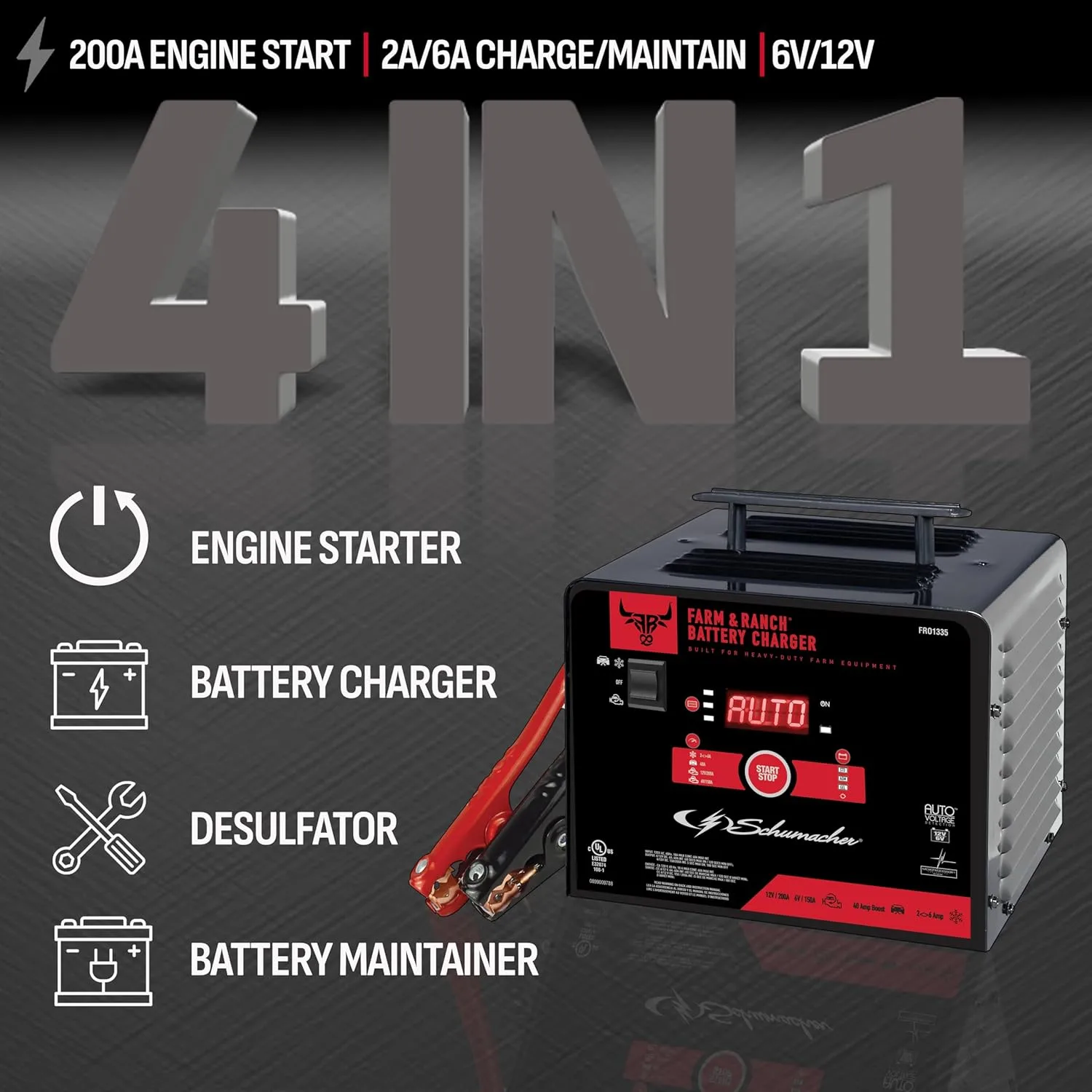 Schumacher Electric Farm & Ranch 4-in-1 6A Charger & 200A Engine Starter FR01335