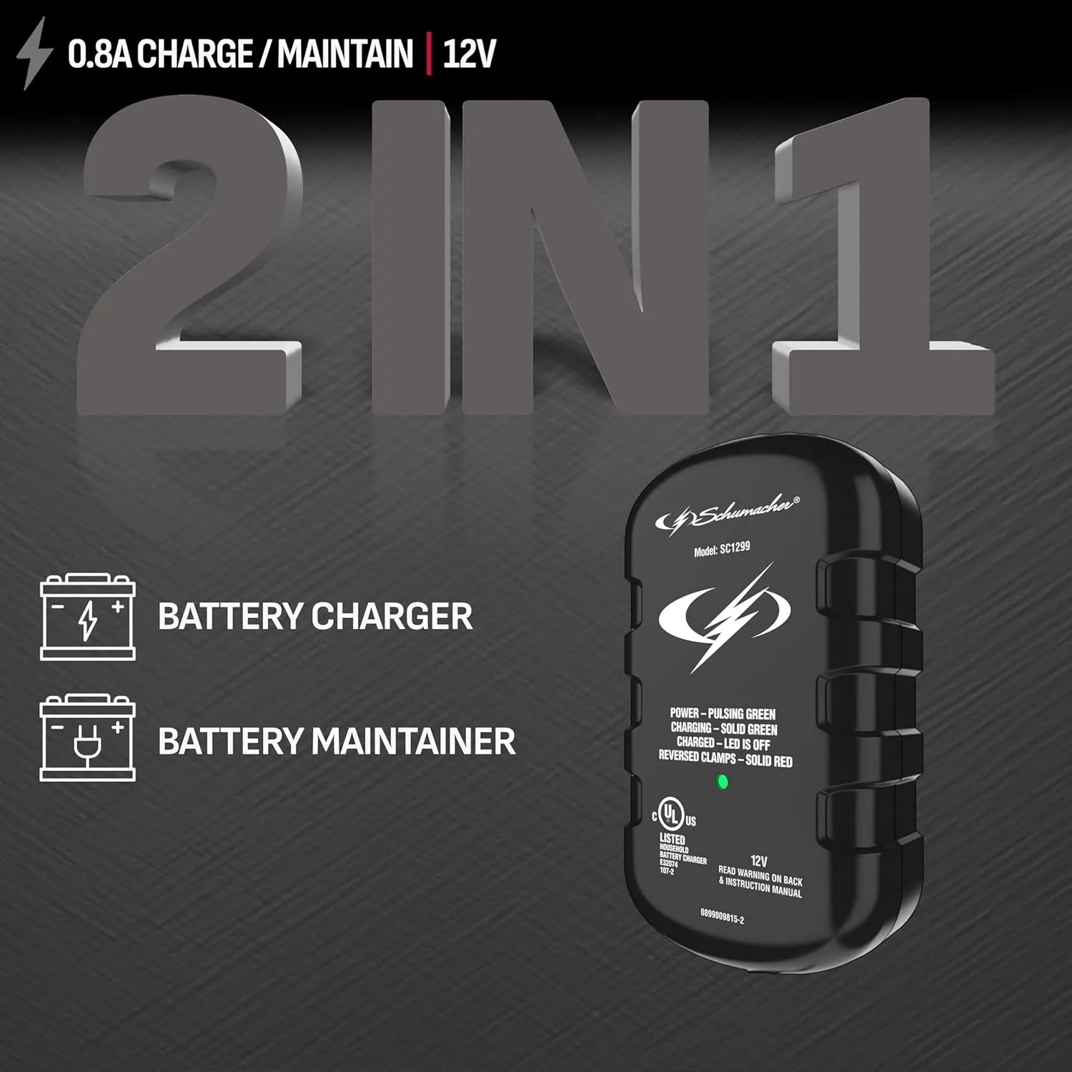 Schumacher SC1299 0.8A 12V Battery Charger & Maintainer