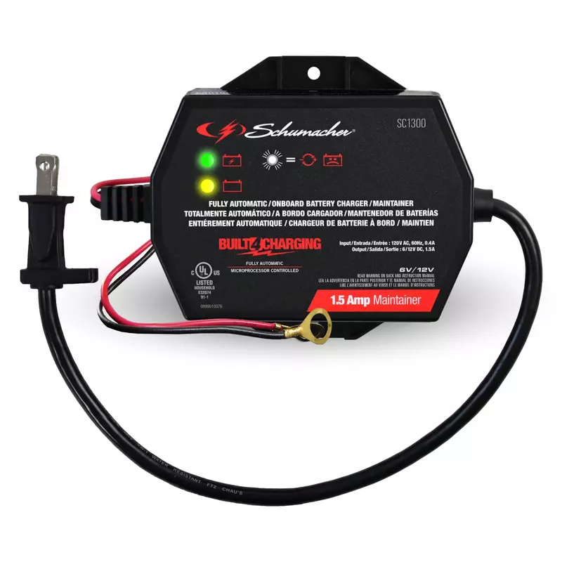 Schumacher SC1300 1.5A Battery Charger & Maintainer, 6V/12V 3-in-1