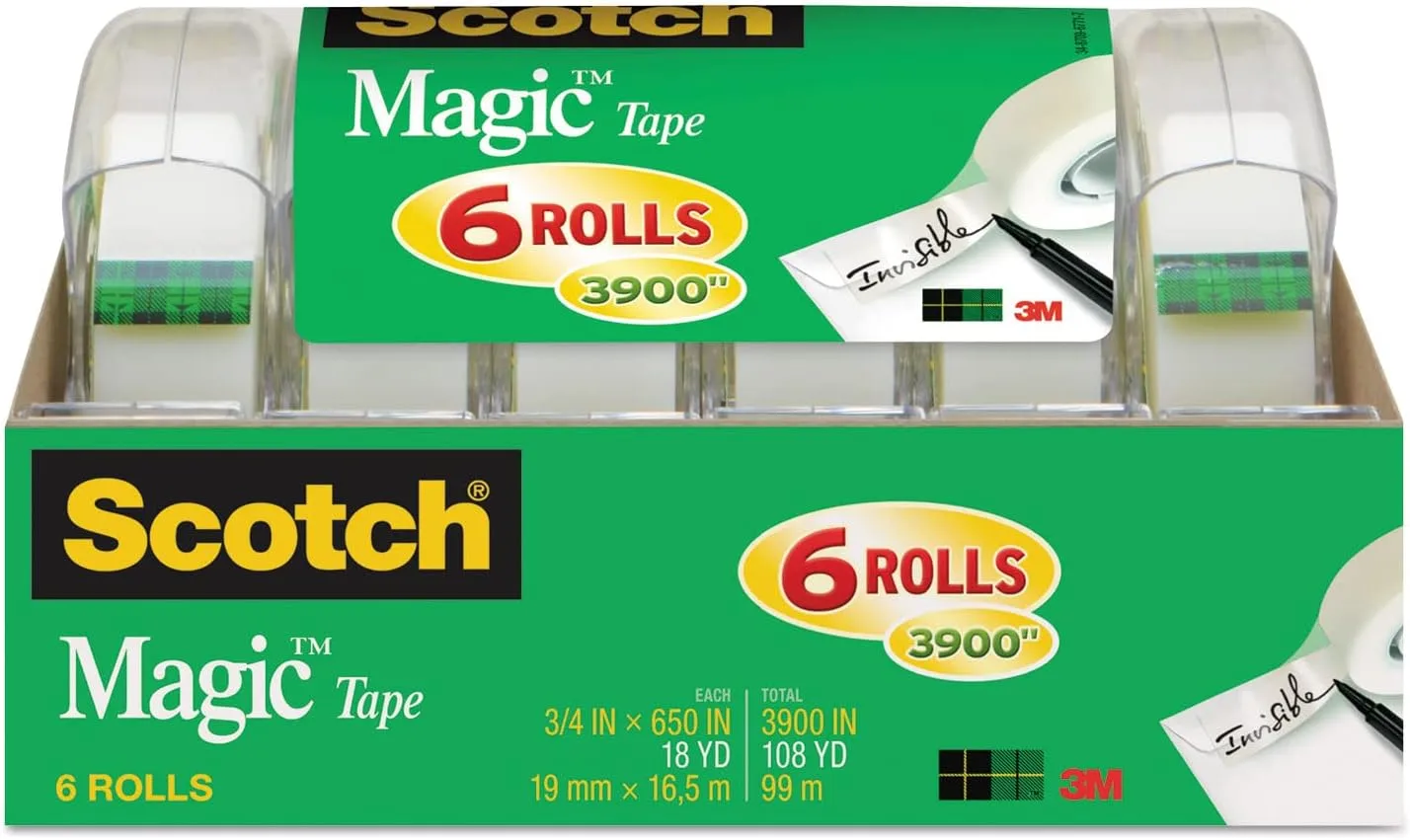 Scotch 6122 Magic Tape & Refillable Dispenser, 3/4-Inch x 650-Inch, 1-Inch Core, Clear, 6/Pack