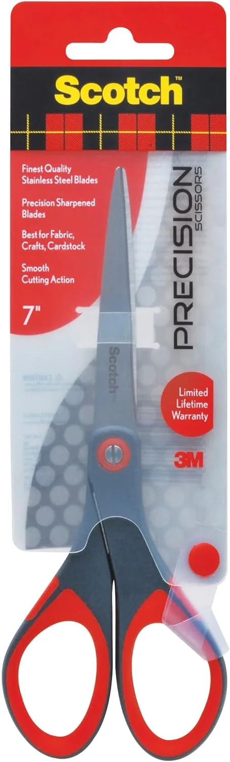 Scotch Precision Scissors, 7-Inch, Stainless Steel, Grey/Red (1447)