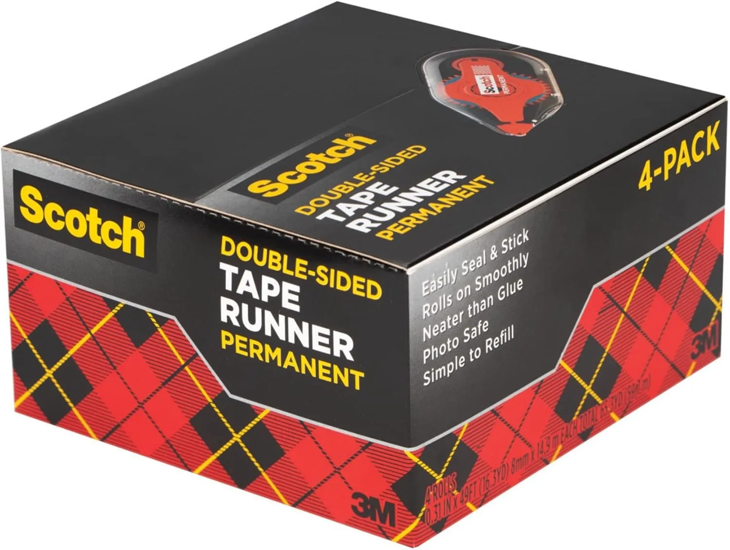 Scotch Adhesive Dot Roller Value Pack, .31 in x 49 ft, Great for Home Office, Scrapbooking, and Art Projects, 4-Pack