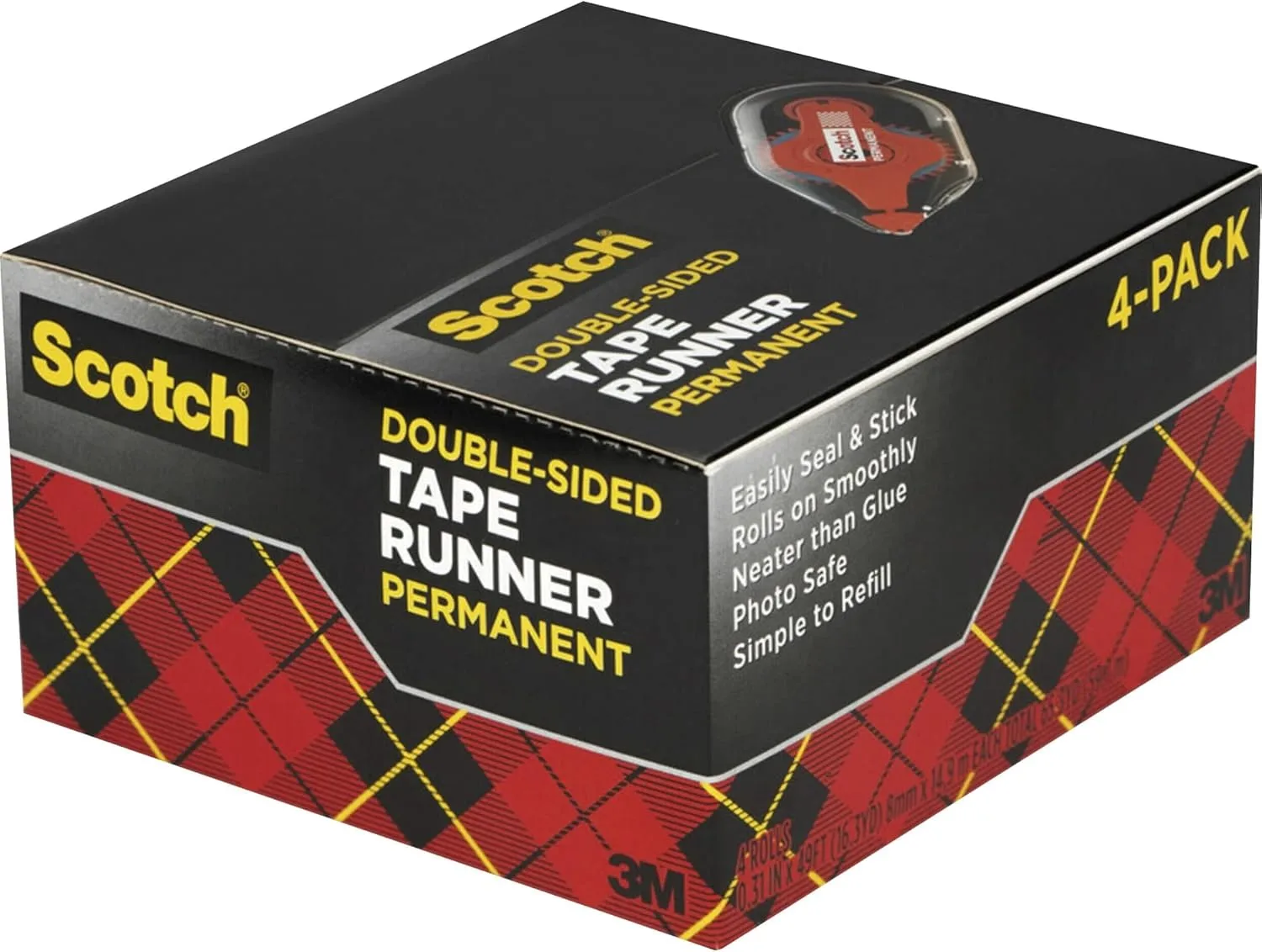 Scotch Adhesive Dot Roller Value Pack, .31 in x 49 ft, Great for Home Office, Scrapbooking, and Art Projects, 4-Pack