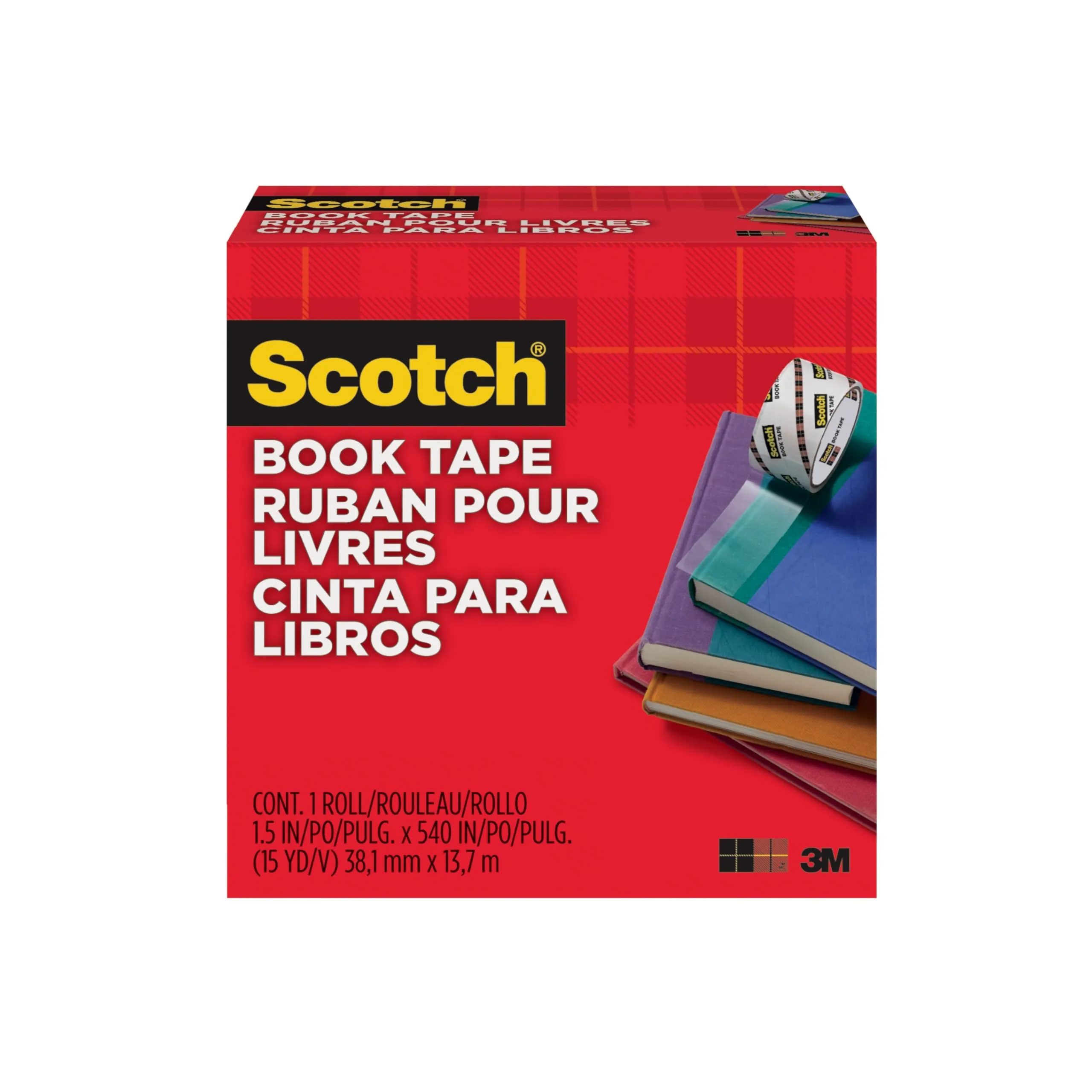 Scotch Book Tape, 1.5 in x 540 in, 1 Roll/Pack, Excellent for Repairing, Reinforcing Protecting, and Covering (845-150)