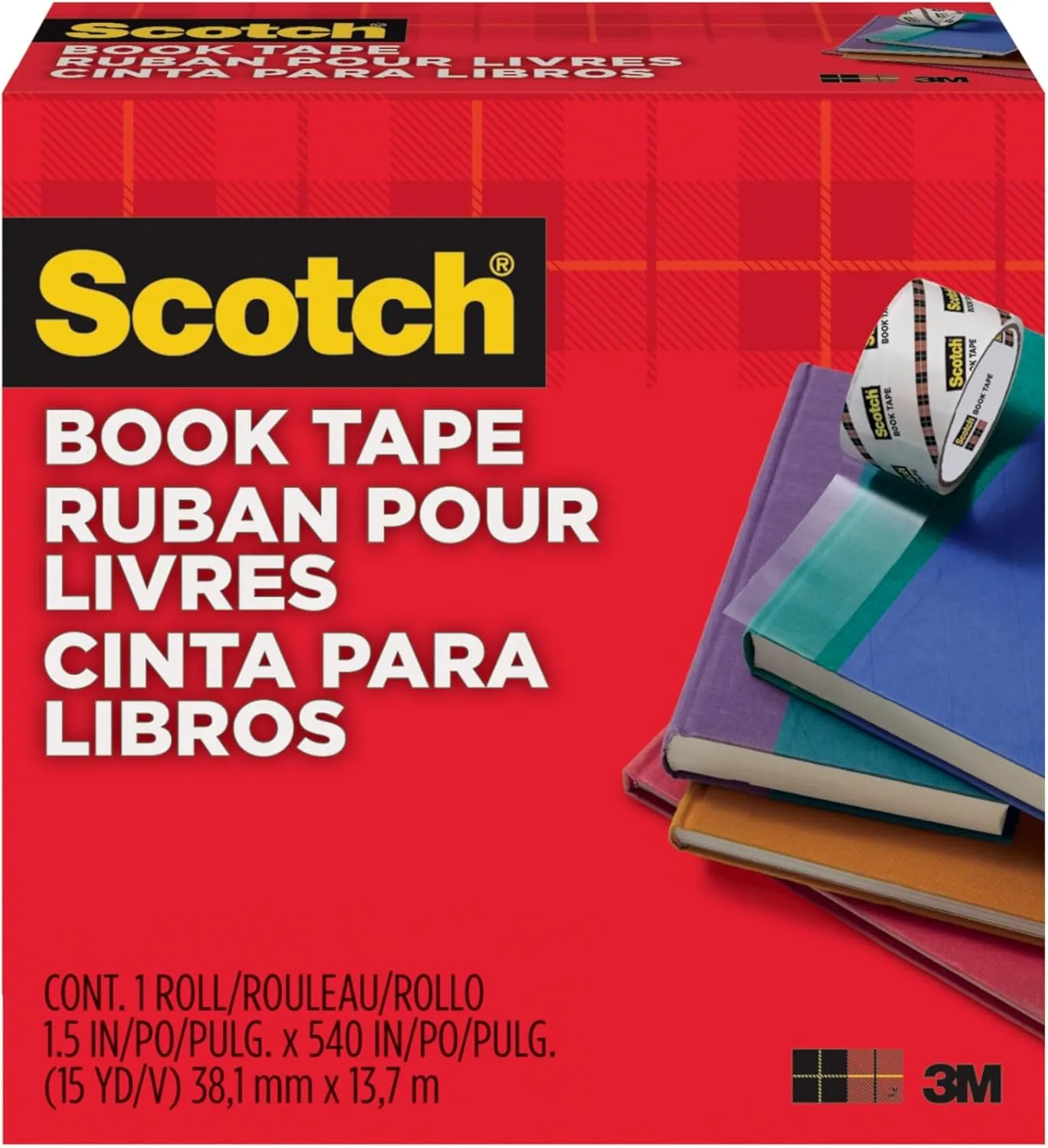 Scotch Book Tape, 1.5 in x 540 in, 1 Roll/Pack, Excellent for Repairing, Reinforcing Protecting, and Covering (845-150)
