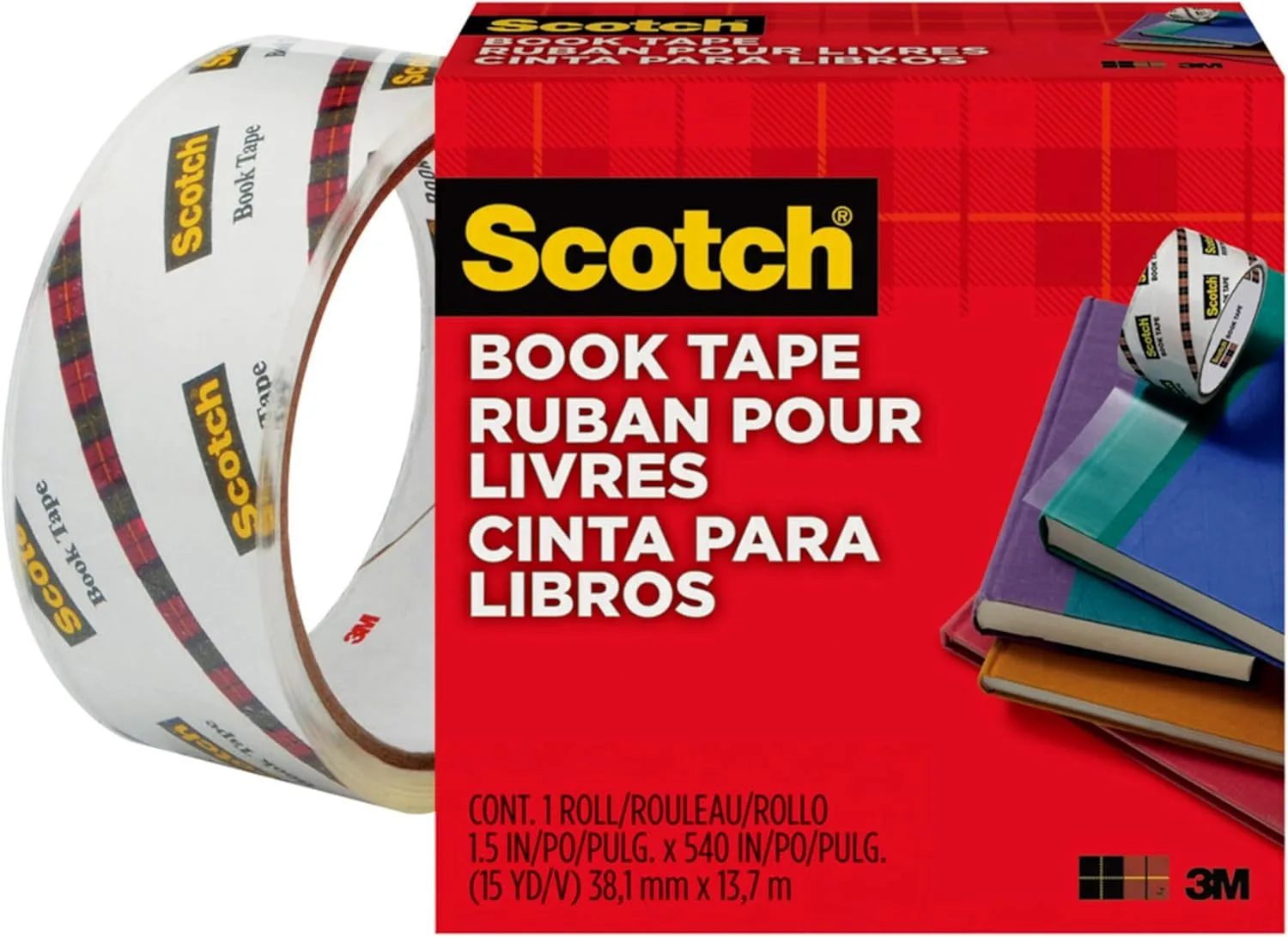 Scotch Book Tape, 1.5 in x 540 in, 1 Roll/Pack, Excellent for Repairing, Reinforcing Protecting, and Covering (845-150)