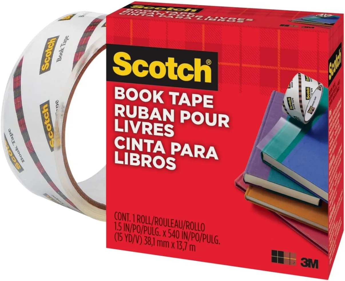 Scotch Book Tape, 1.5 in x 540 in, 1 Roll/Pack, Excellent for Repairing, Reinforcing Protecting, and Covering (845-150)