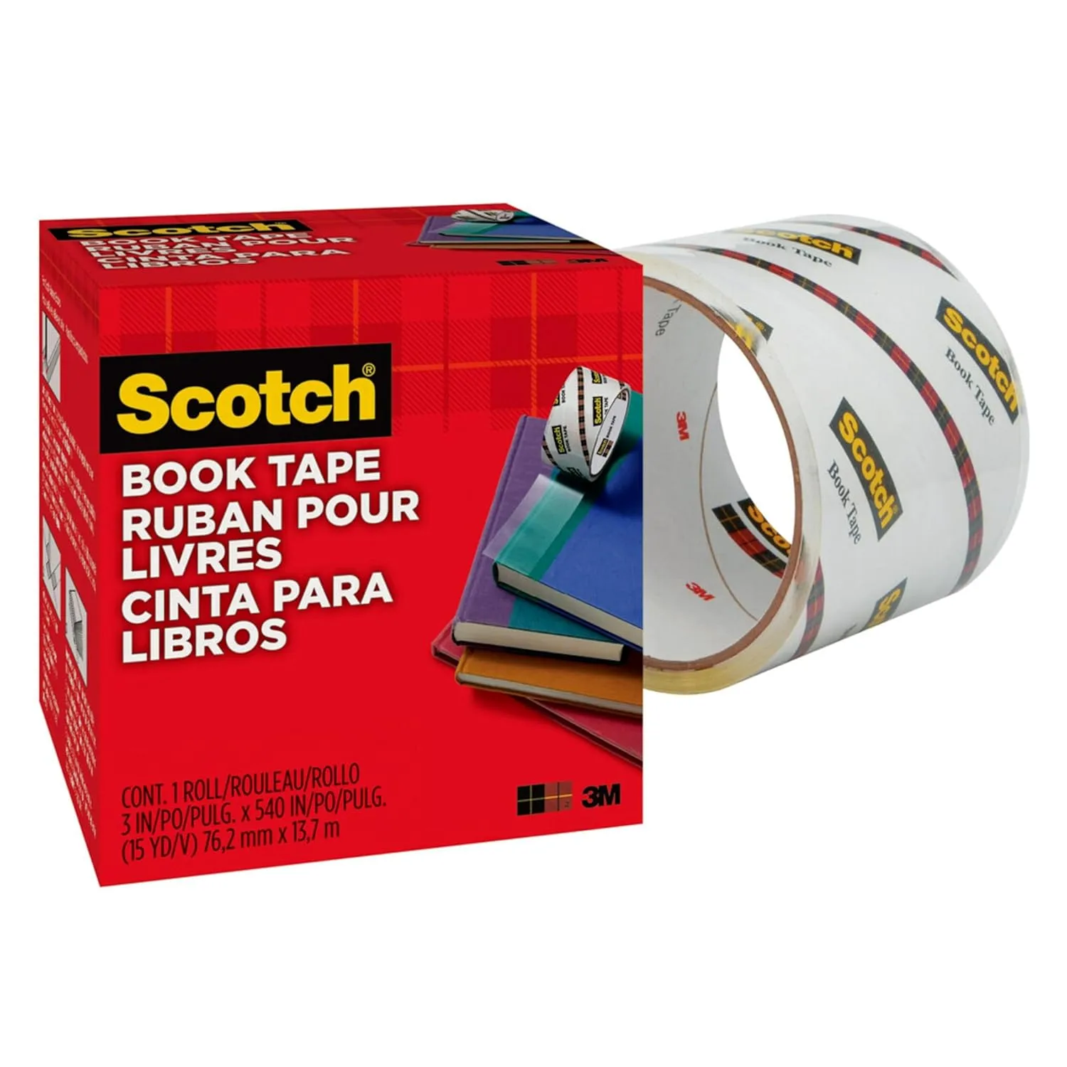 Scotch Book Tape, 3 in x 540 in, Clear (845-300)