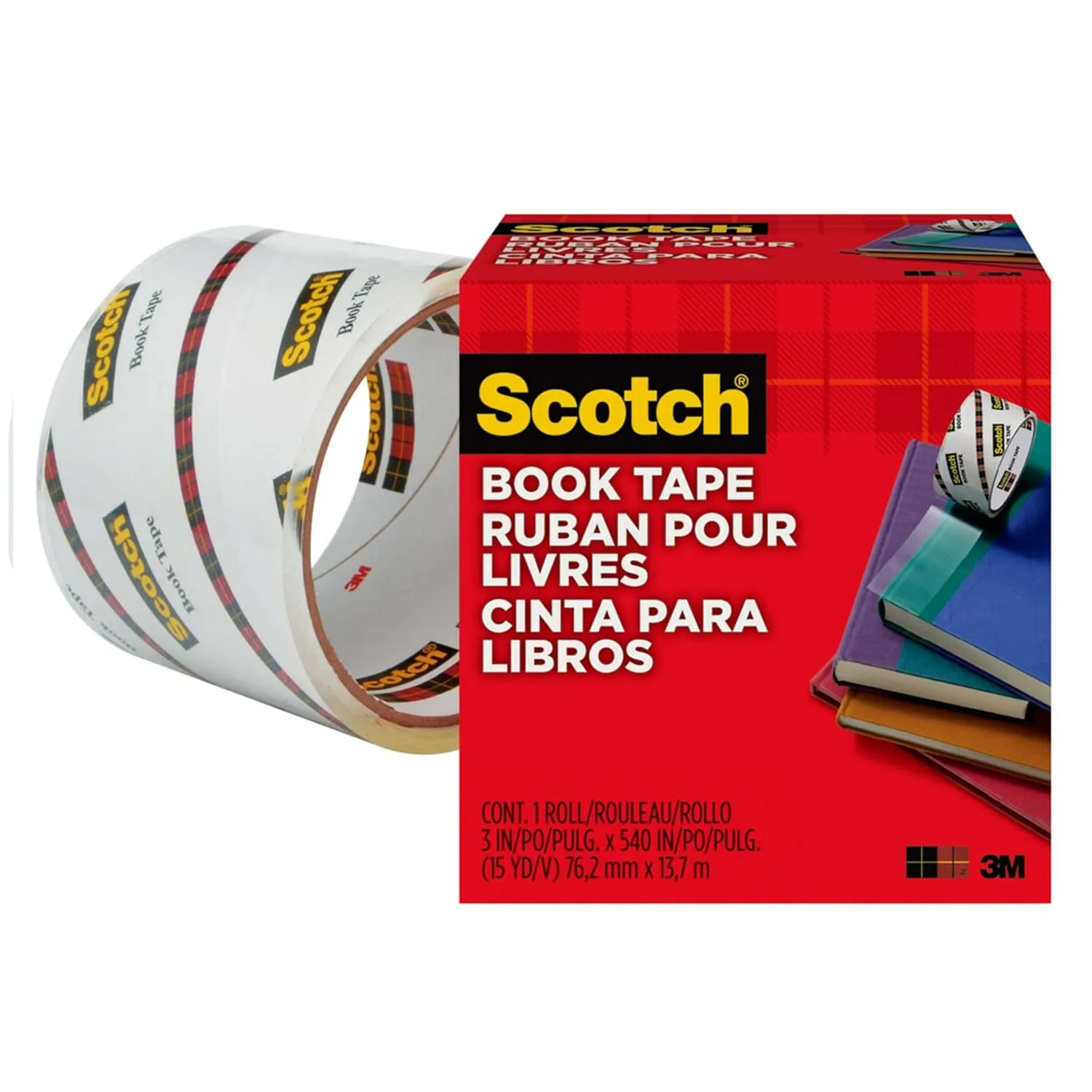 Scotch Book Tape, 3 in x 540 in, Clear (845-300)