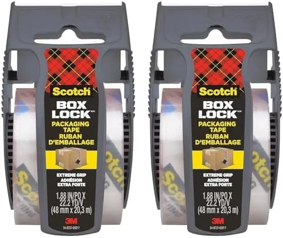 Scotch Box Lock Packaging Tape with Dispenser, 1.88 in x 800 in, Clear (195)