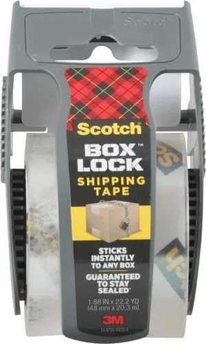 Scotch Box Lock Packaging Tape with Dispenser, 1.88 in x 800 in, Clear (195)