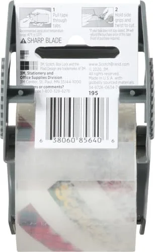Scotch Box Lock Packaging Tape with Dispenser, 1.88 in x 800 in, Clear (195)