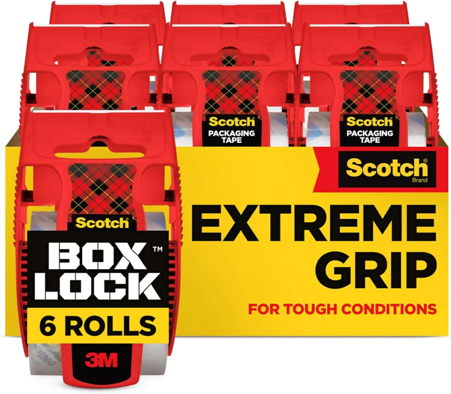 Scotch Box Lock Packing Tape, Clear Packaging Tape, Extreme Grip Box Tape for Holiday Shipping, 1.88 in. x 22.2 yd