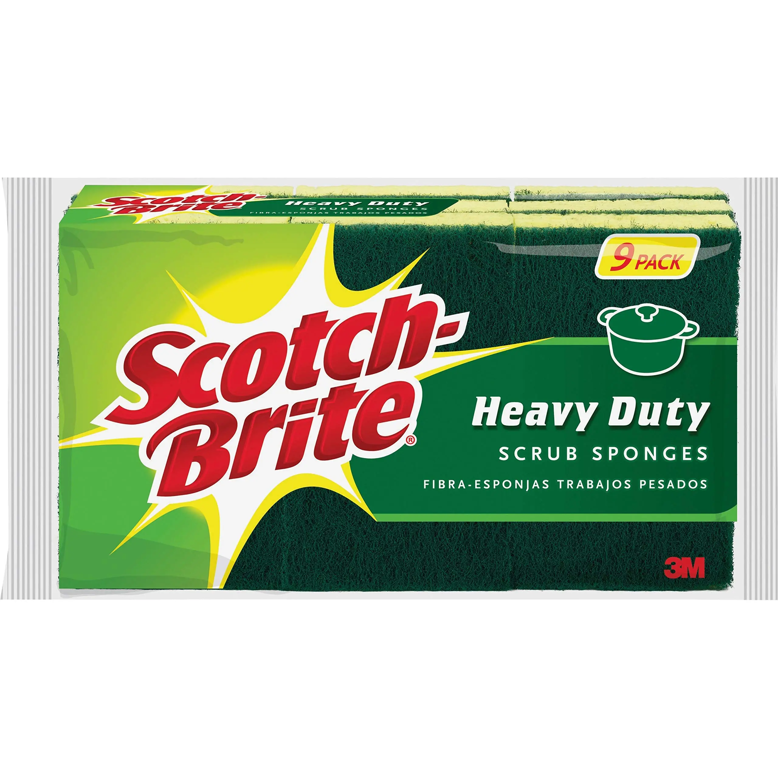 Scotch-Brite Heavy-Duty Scrub Sponges, 9 Pack, Yellow/Green, 2.8in x 4.5in