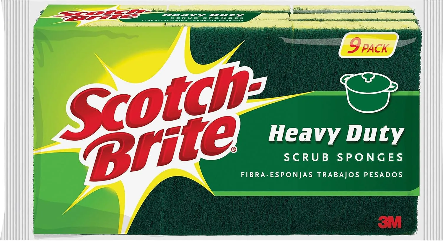 Scotch-Brite Heavy-Duty Scrub Sponges, 9 Pack, Yellow/Green, 2.8in x 4.5in
