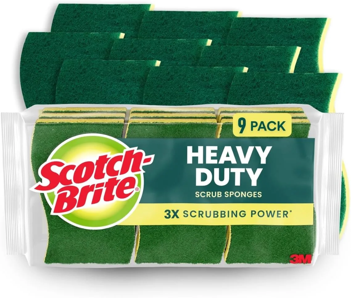Scotch-Brite Heavy Duty Scrub Sponges, Pack of 9, Multicolor