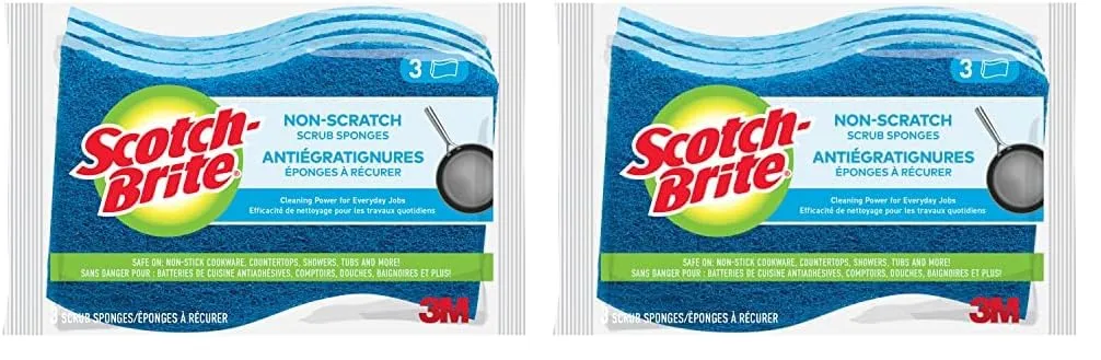 Scotch-Brite No Scratch Scrub Sponges, Blue, 3 Pack (8/Carton) 2.8 x 4.5 x 0.7 in