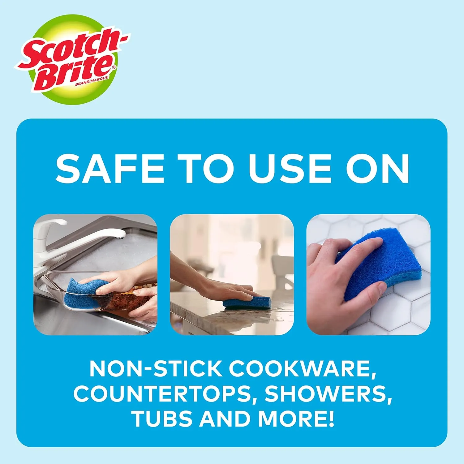 Scotch-Brite No Scratch Scrub Sponges, Blue, 3 Pack (8/Carton) 2.8 x 4.5 x 0.7 in