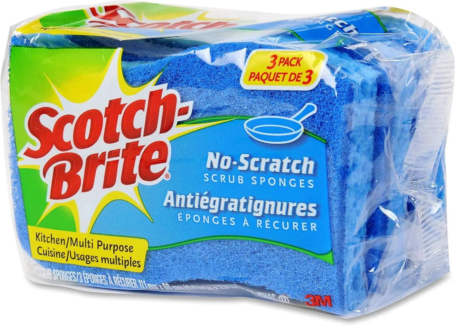 Scotch-Brite No Scratch Scrub Sponges, Blue, 3 Pack (8/Carton) 2.8 x 4.5 x 0.7 in