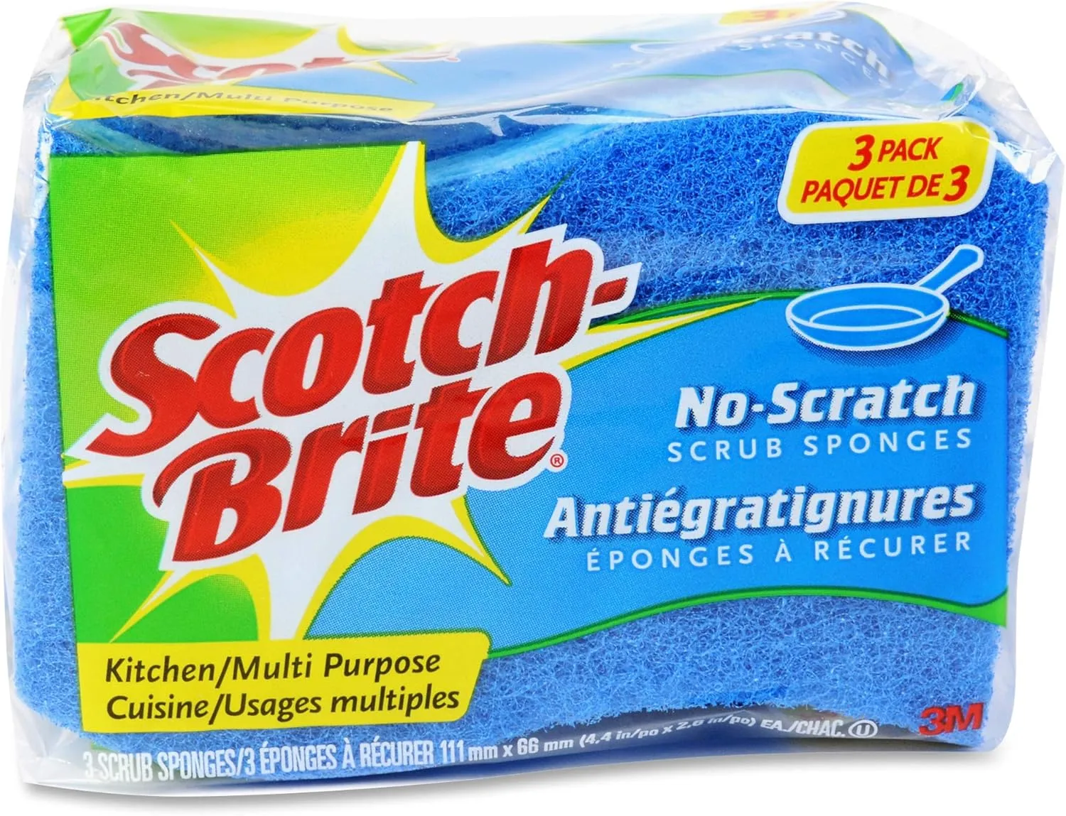 Scotch-Brite No Scratch Scrub Sponges, Blue, 3 Pack (8/Carton) 2.8 x 4.5 x 0.7 in