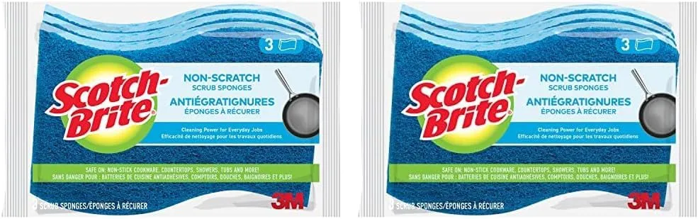 Scotch-Brite No Scratch Scrub Sponges, Blue, 3 Pack (8/Carton) 2.8 x 4.5 x 0.7 in