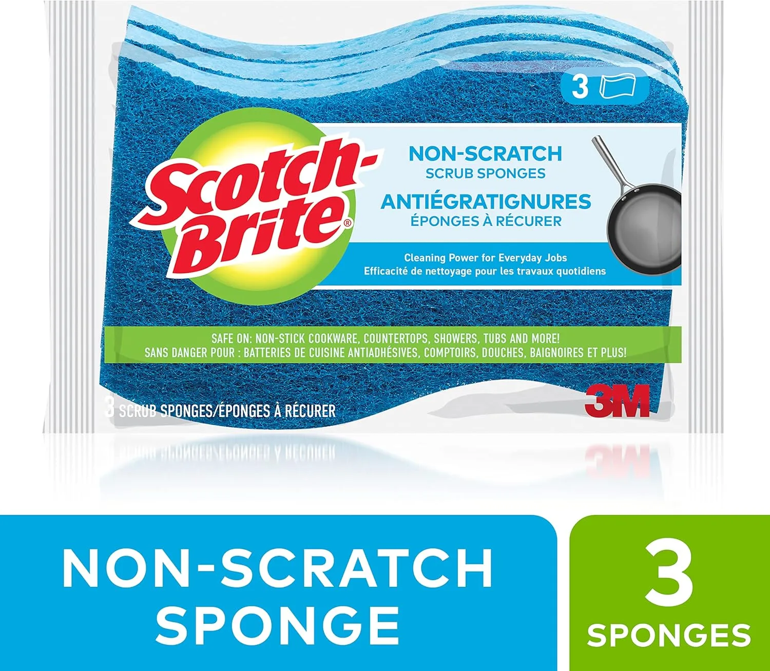 Scotch-Brite No Scratch Scrub Sponges, Blue, 3 Pack (8/Carton) 2.8 x 4.5 x 0.7 in