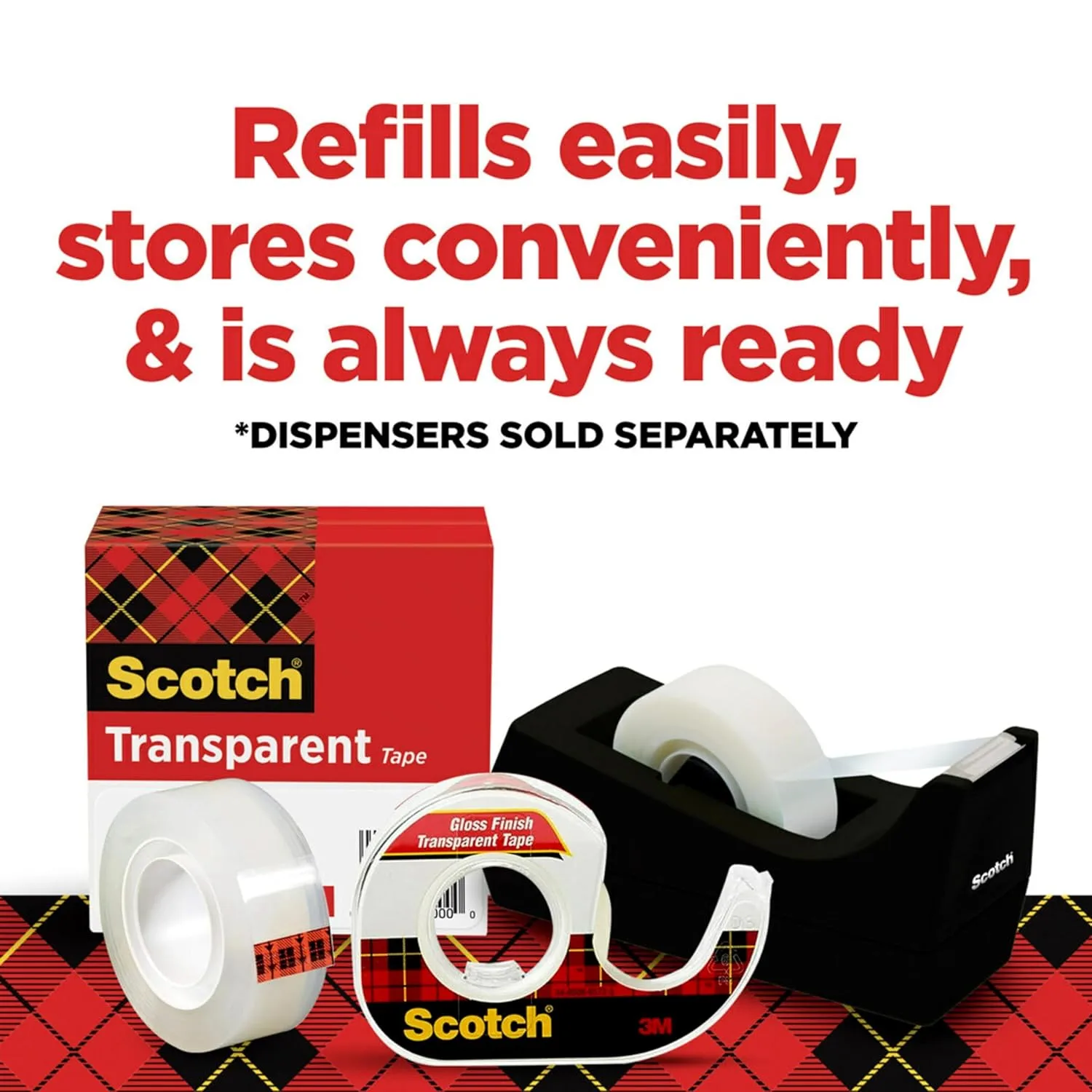 Scotch Transparent Tape, 3/4 in. x 1,000 in., 24 Clear Refill Rolls