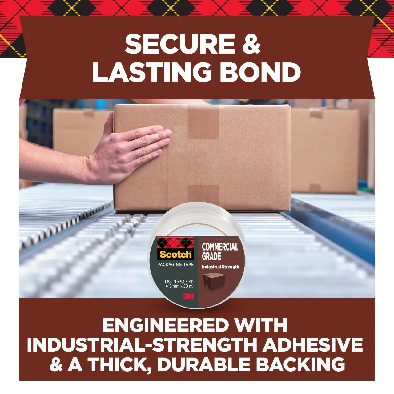 SCOTCH Commercial Grade Shipping Packaging Tape, 1.88\" x 54.6 yd, 3\" Core, Clear