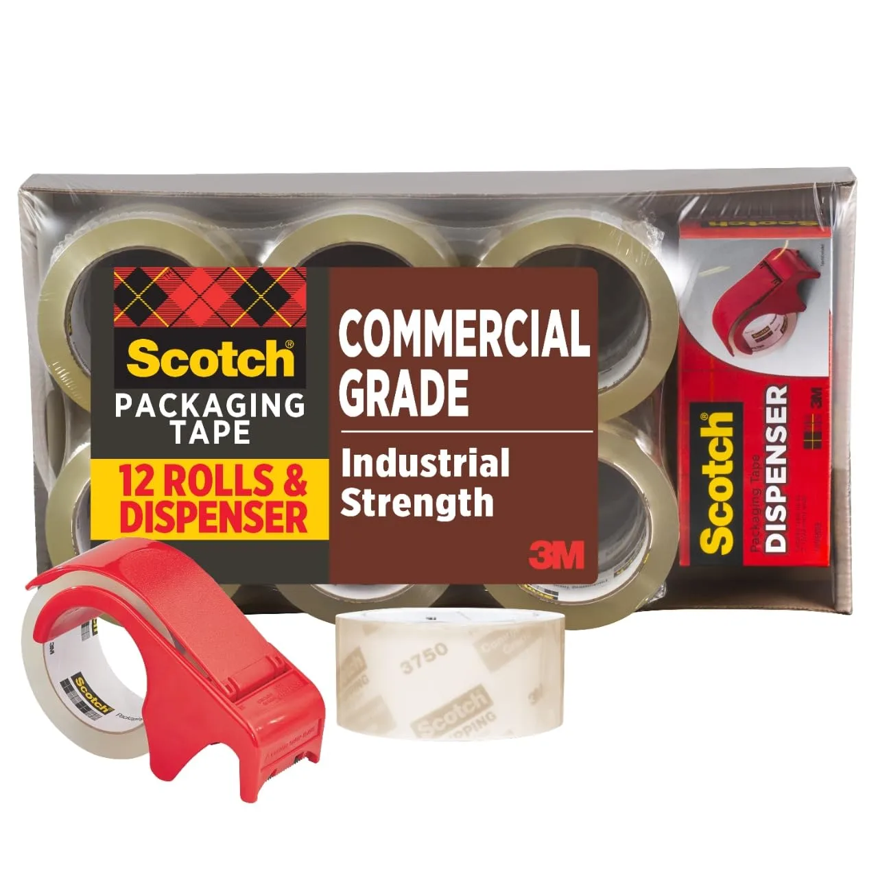 SCOTCH Commercial Grade Shipping Packaging Tape, 1.88\" x 54.6 yd, 3\" Core, Clear