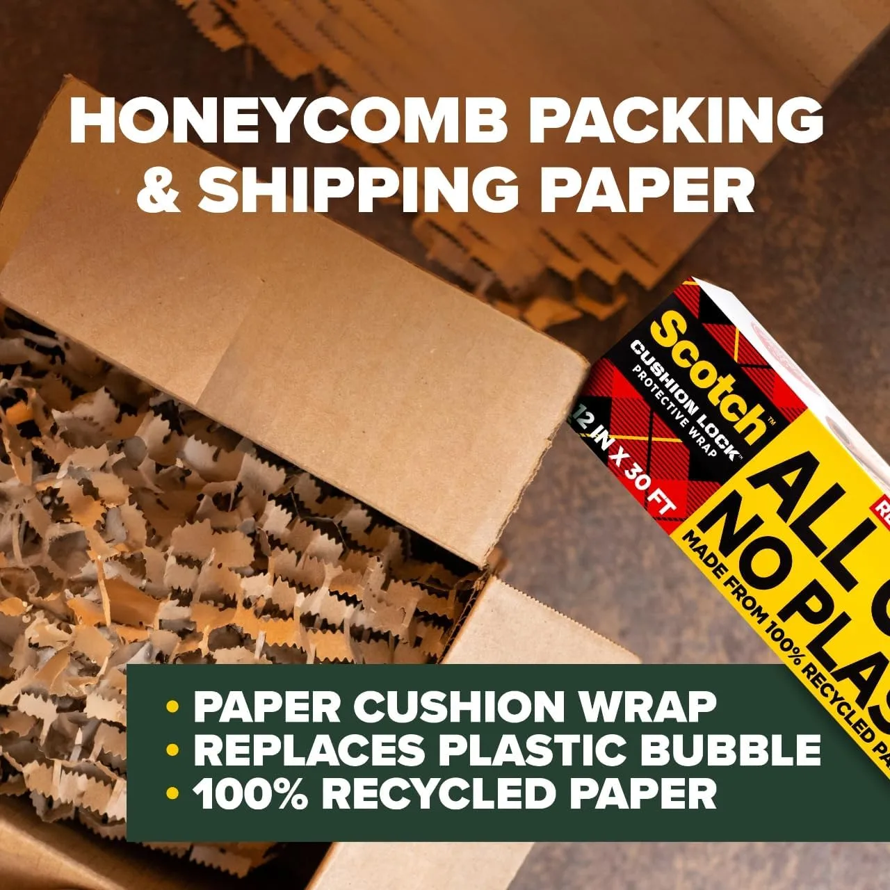Scotch Cushion Lock Protective Wrap, 12 in. x 30 ft., Replaces Plastic Bubble, Cushions and Conforms to Secure and Protect