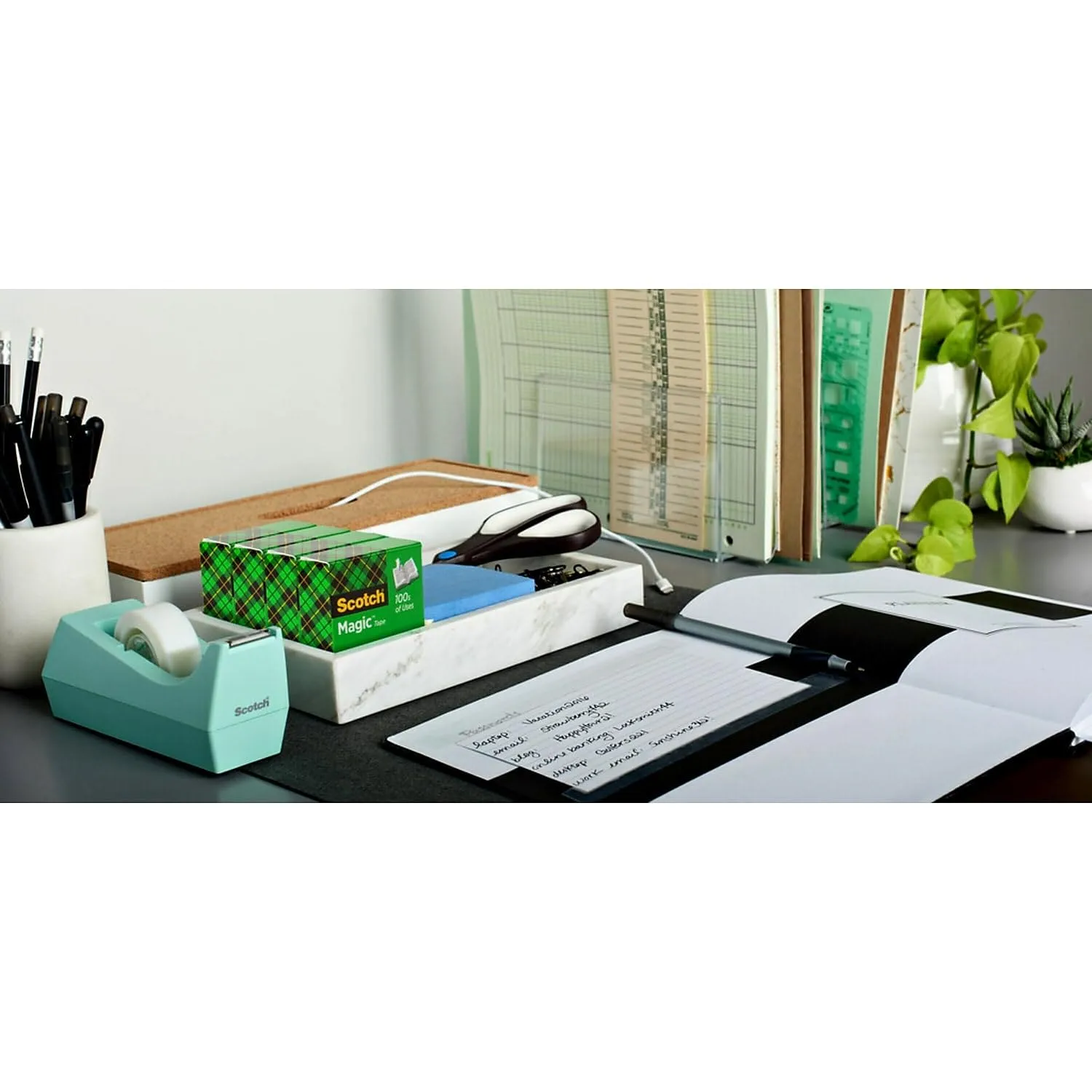 Scotch Deluxe Desktop Tape Dispenser, Black, for 1 Inch Core Tapes (C-40)