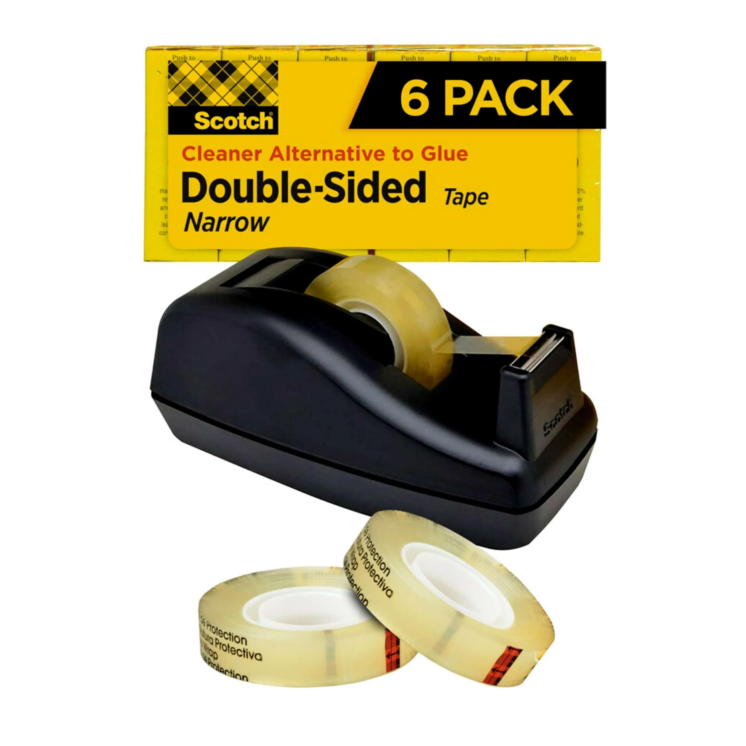 Scotch Double Sided Tape with Deluxe Desktop Dispenser, 1/2 in x 900 in, Pack of 6