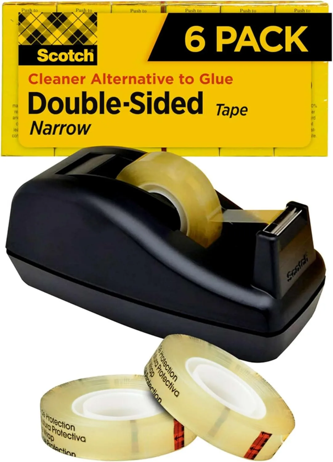 Scotch Double Sided Tape with Deluxe Desktop Dispenser, 1/2 in x 900 in, Pack of 6