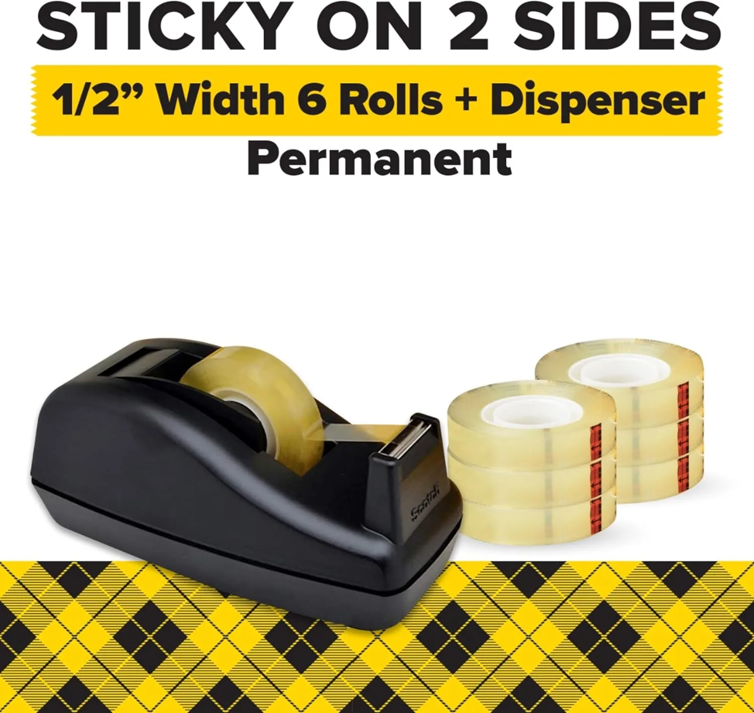 Scotch Double Sided Tape with Deluxe Desktop Dispenser, 1/2 in x 900 in, Pack of 6
