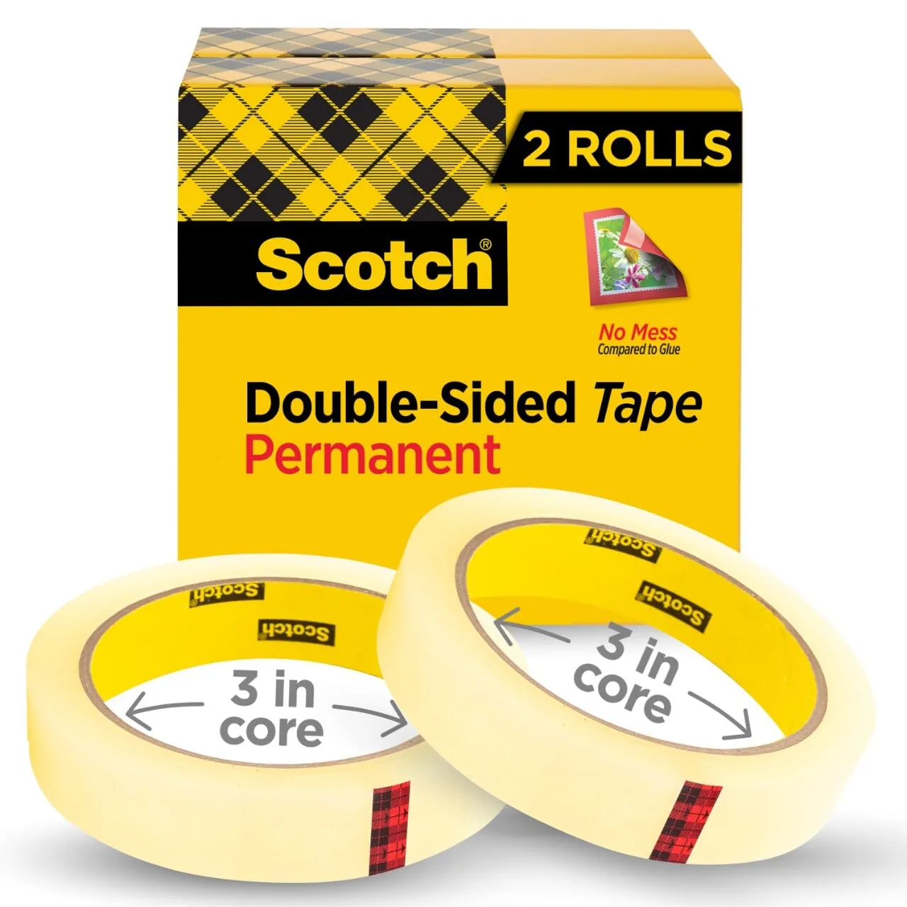 Scotch Double Sided Tape, Permanent, 2 Rolls, 3/4 in x 1296 in
