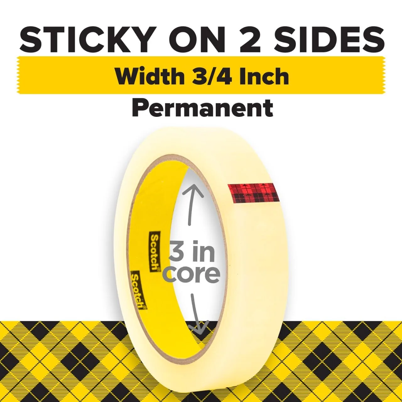 Scotch Double Sided Tape, Permanent, 2 Rolls, 3/4 in x 1296 in