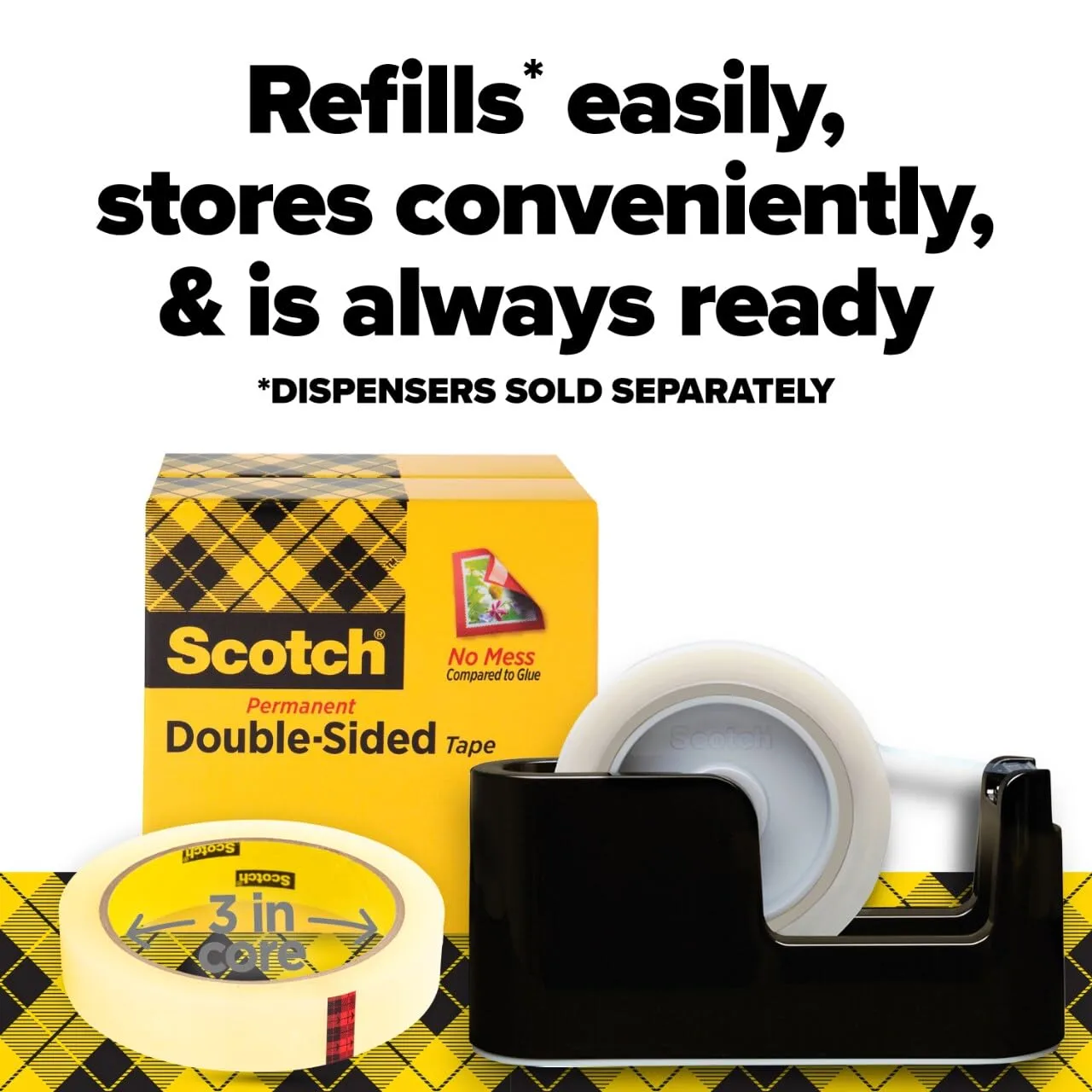 Scotch Double Sided Tape, Permanent, 2 Rolls, 3/4 in x 1296 in