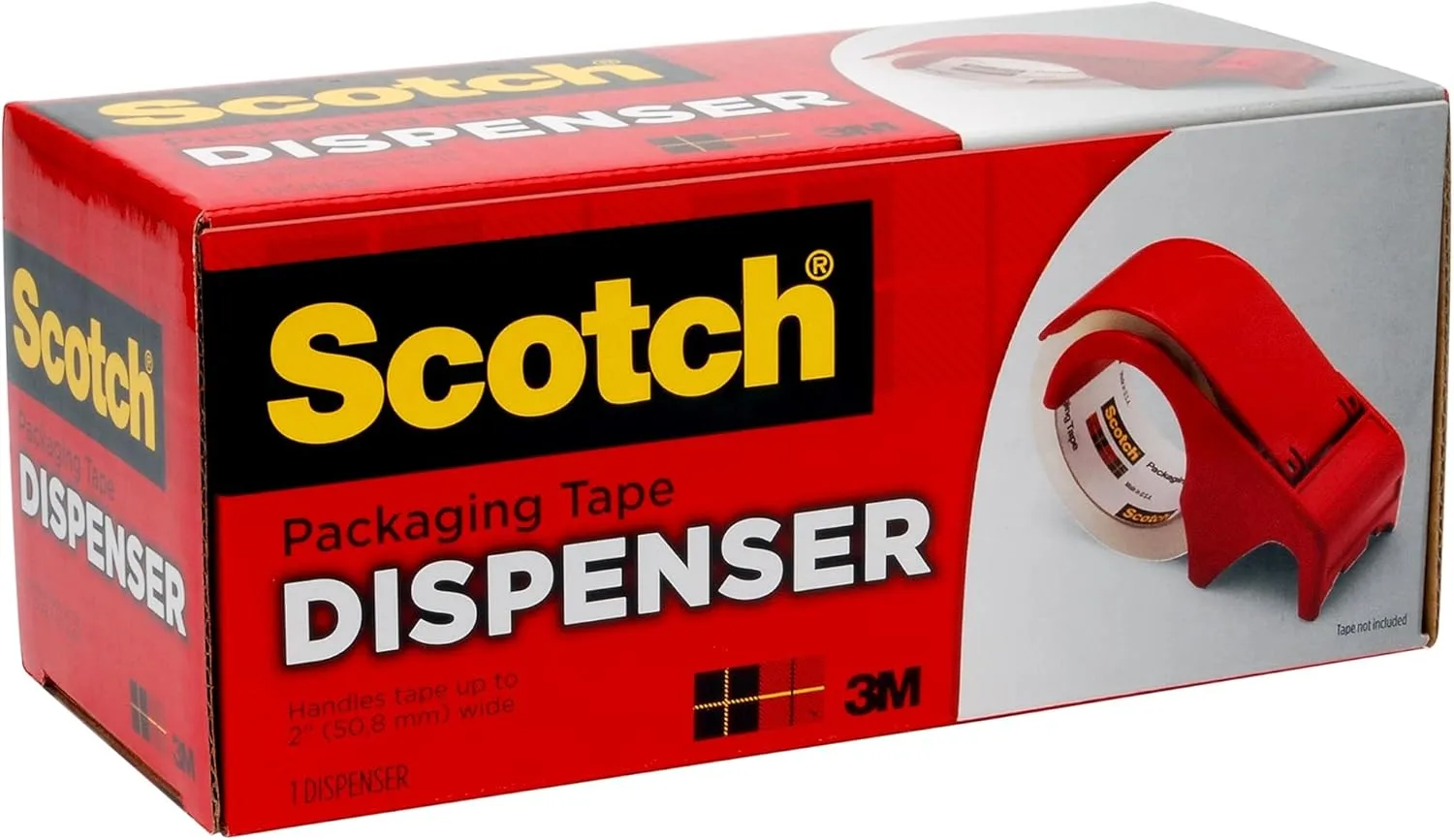 Scotch Packaging Tape Hand Dispenser, DP300-RD, 3in Core, 2in x 60 yd, Red